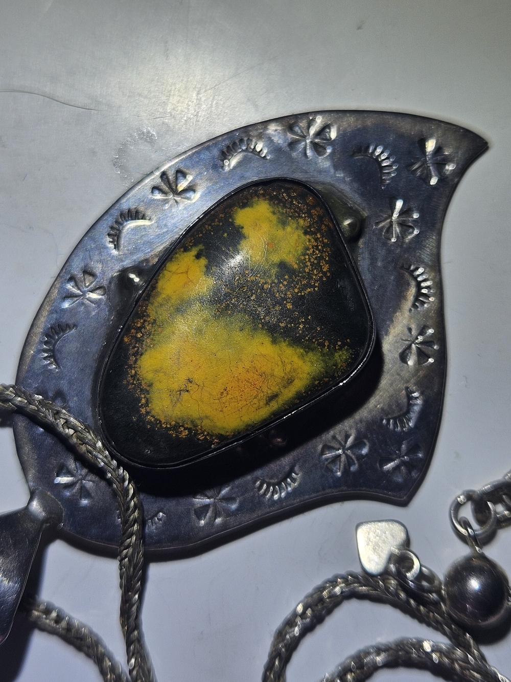 Handcrafted Yellow and Black Stone Pendant Necklace - Women Jewelry